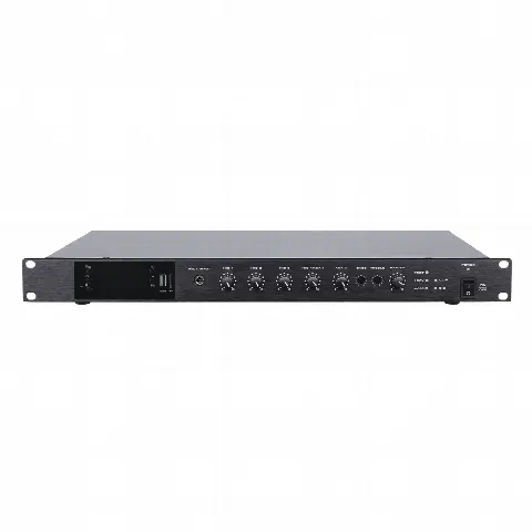 Amplificador de Audio / 1 Canal / 350 W RMS / Sistema 100V y Baja Impedancia 4-16Ω / 4 Entradas Micrófono Balanceadas / Bluetooth / USB / SD / FM / Montaje Rack