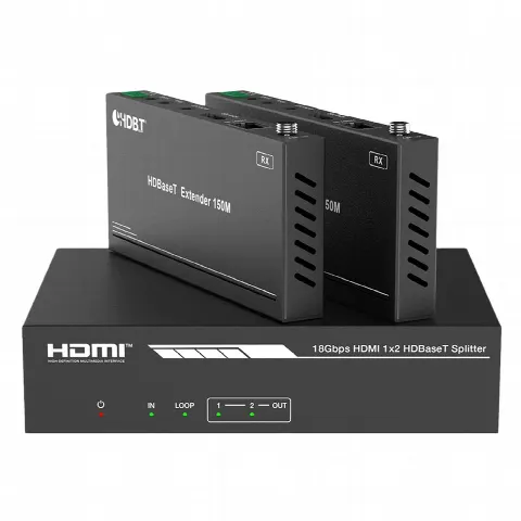 Splitter y Extensor HDMI / 1x2 / HDBaseT / 4K@60Hz 4:4:4 / 120 m (393.7 ft) / 1080p@150 m (492.1 ft) / PoC / Audio 7.1 Canales