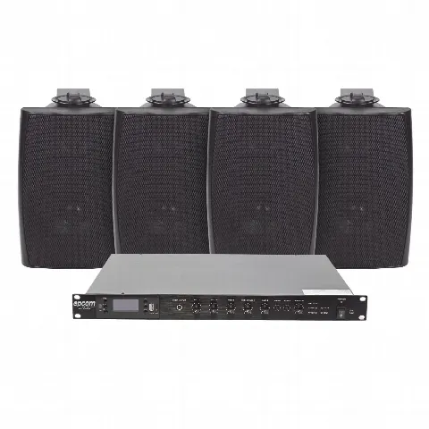 Kit de Amplificador de Audio para Rack / 120W RMS / Salida 100V/4Ω / 4 Altavoces de Pared / Sistema 70/100V / Bluetooth-MP3-Tuner / Negro