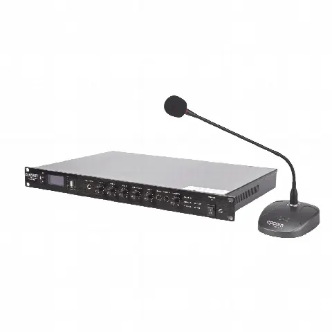 Kit Amplificador de Voceo / 120W RMS / Salida 100V/4Ω / Bluetooth / USB / MP3 / FM / 4 Entradas de Micrófono / Micrófono de Escritorio