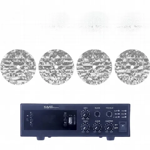 Kit de Amplificador de 120W / 4 Altavoces de Techo 6" / Sistema 70/100V / Bluetooth / MP3 / FM / USB