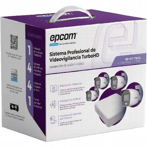 Kit de Videovigilancia TurboHD / 1080p Lite / DVR 4 Canales / 4 Cámaras Bala / Dual Light / Audio Integrado / IP66 / H.265+