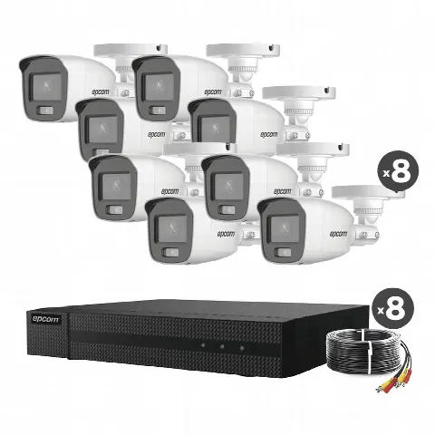 Kit de Videovigilancia TurboHD / DVR 8 Canales + 2 IP / 1080p Lite / 8 Cámaras Bala ColorVu / Audio Integrado / IR Blanco 20 m (65.6 ft) / HDD hasta 6 TB