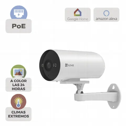 Cámara Bala IP / 3 Megapixel (2K) / Color Night Vision 20 m (65.6 ft) / IR 30 m (98.4 ft) / AI Detección Humana y Vehículos / PoE / IP67 / Audio Bidireccional / Luz y Sirena / Exterior