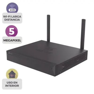NVR IP / 4 Canales / 5 Megapixel (3K) / Wi-Fi 2.4 GHz Dual Antena / H.265/H.264 / HDMI 2592x1944 / Almacenamiento 8TB / ONVIF