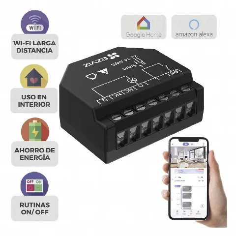 Relevador Wi-Fi Inteligente / Control de Iluminación / 1 Salida 125V / Wi-Fi 2.4 GHz / Consumo Energético / Calibre 14-22