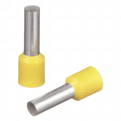 Ferrúl de cobre DIN Amarillo para Cable 10 AWG con largo 12 mm.  Paquete de 100 Piezas