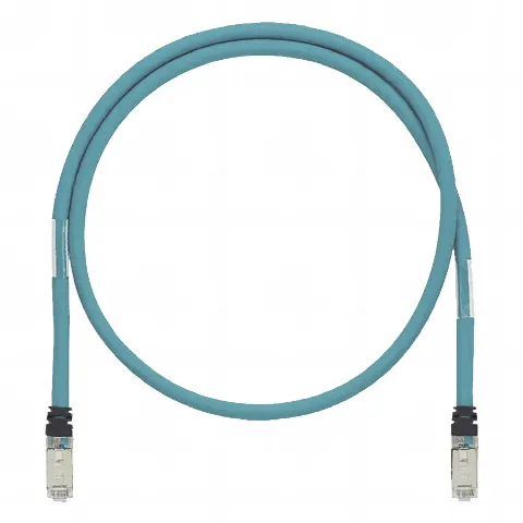 Patch Cord Cat6A de Grado Industrial 600V, Blindado SF/UTP, Calibre 26 AWG, Color Aqua, 60 cm (23.62 in).