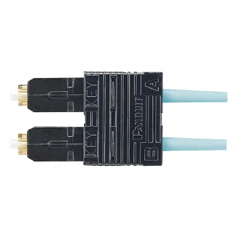 Conector de Fibra Óptica SC Duplex OptiCam, Multimodo 50/125 OM3/OM4, Pre-pulido, Color Aqua