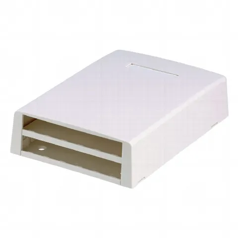 Caja de Montaje en Superficie, Con Accesorio para Resguardo de Fibra Óptica, Para 12 Módulos Mini-Com, Color Blanco 