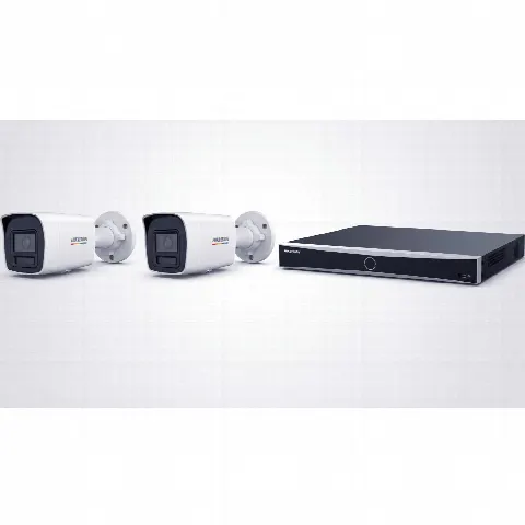 Kit NVR IP / 8 Canales / 8 Puertos PoE+ / 2 Cámaras Bullet 4 MP / ColorVu 3.0 / Luz Dual 30 m (98.4 ft) / AcuSense / IP67 / H.265+ / Exterior