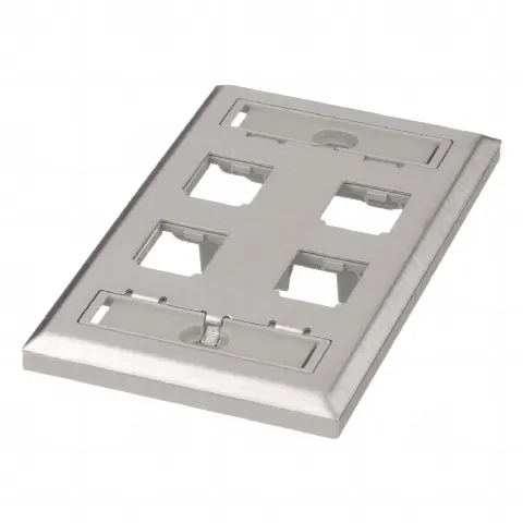Placa de Pared Vertical, de Acero Inoxidable, Salida Para 4 Puertos Mini-Com, Con Espacios Para Etiquetas