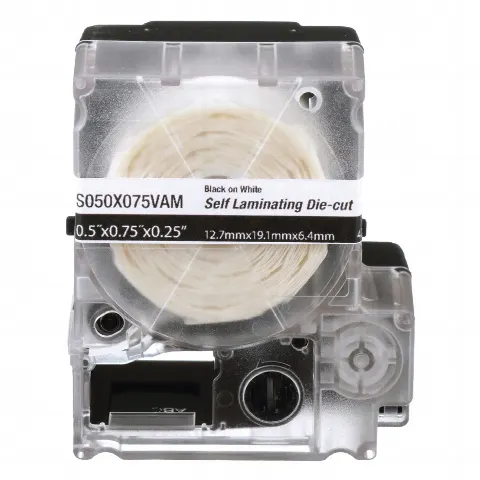 Casete de 425 Etiquetas Autolaminadas de 12.7 x 19.1 mm (0.75 in), para Cables de 2 a 4 mm (0.16 in) de Diámetro, Área de Impresión Color Blanco