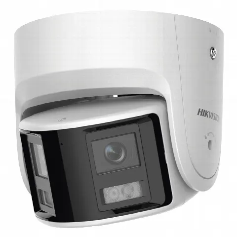 Cámara Turret IP / 4 Megapixel / Dual Lente 2.8 mm / Panorámica 180° / IR 30 m (98.4 ft) / IP67 / Audio Bidireccional / AcuSense / WDR 120 dB / Exterior