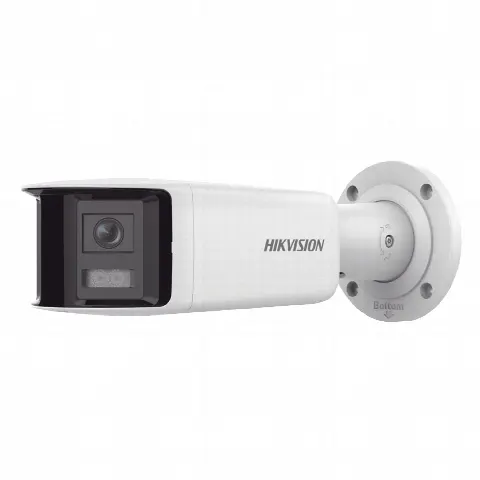 Cámara Bala IP / 4 Megapixel / Dual Lente 2.8 mm / Panorámica 180° / IR 40 m (131.2 ft) / WDR 120 dB / IP67 / Audio Bidireccional / PoE / Exterior