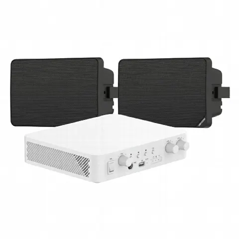Kit de Audio IP / Amplificador 80W / 2 Altavoces de Pared / 2 Zonas 40W / Bluetooth / 70V/100V / Negro