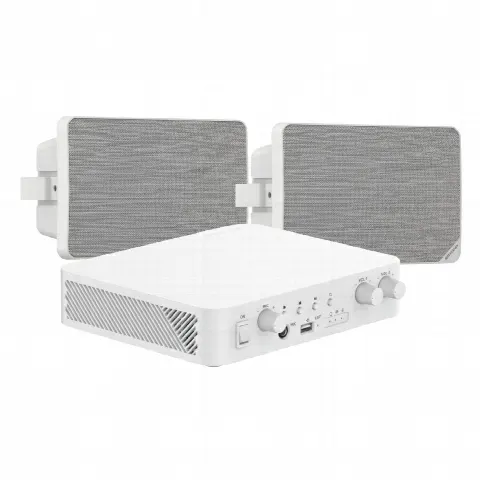 Kit de Audio / 70V-100V / 2 Altavoces de Pared / Bluetooth / 2 Zonas / 80W / Control Web / Blanco