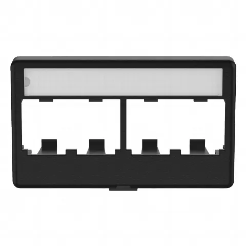 Placa de Mobiliario Modular Estándar, Salidas Para 4 Puertos Mini-Com, Con Espacio Para Etiquetas, Color Negro