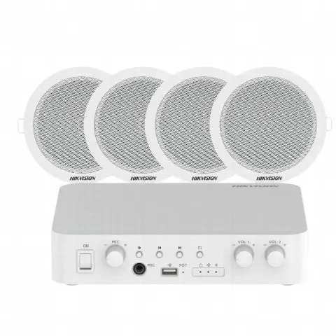 Sistema de Audio Ambiental / Amplificador 80W / 2 Zonas 40W / 4 Altavoces de Plafón / Bluetooth / USB / RCA / Micrófono / Spotify / 100V