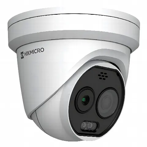 Cámara Turret IP Bi-espectral / Térmica 256×192 / Óptica 5 Megapixel / Detección de Temperatura -20°C a 650°C / Dual Light 30 m (98.4 ft) / IA Avanzada