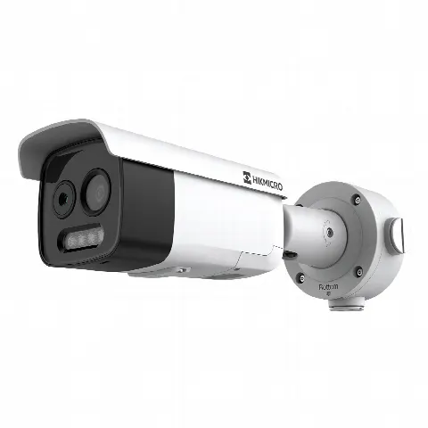 Cámara Bala IP Bi-Espectral / Térmica 256x192 / Óptica 5 MP / Detección de Incendios y Humos / Medición de Temperatura ±8°C / IR 30 m (98.4 ft) / PoE+ / IP67/IK10