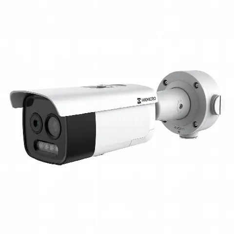 Cámara Bala IP Bi-Espectral / Térmica 256×192 / Óptica 5 MP / IA GUANLAN / Rango -20°C a 650°C / Precisión ±2°C / Detección de Fuego y Humo / Alarma Visual y Audible / Dual Light