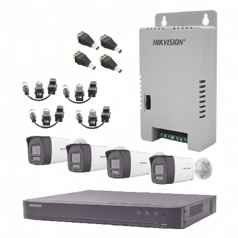 Kit de Videovigilancia TurboHD / DVR 4 Canales 4K / 4 Cámaras Bala 3K / Audio Bidireccional / Dual Light 30 m (98.4 ft) / IP67 / Fuente 12VDC / Exterior
