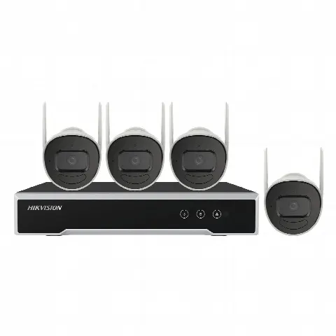 Kit NVR Wi-Fi / 4 Canales / 4 Cámaras Bala IP / 4 Megapixel / IR 30 m (98.4 ft) / IP66 / HDD 1 TB / Wi-Fi 2.4 GHz / Exterior