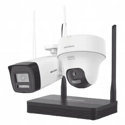 Kit de Videovigilancia IP Inalámbrico / NVS 4 Canales / 2 Cámaras Wi-Fi 2 Megapixel / Dual Light 30 m (98.4 ft) / Audio Bidireccional / Lente 2.8 mm / 97° HFOV / Exterior