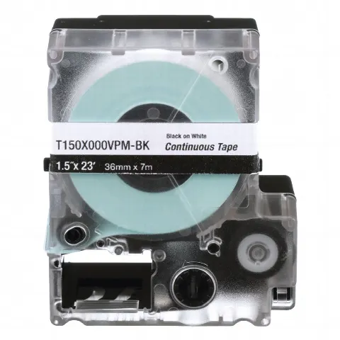  Casete de Etiquetas de Vinilo de Cinta Continua, Color Negro Sobre Blanco, Uso Interior/Exterior, 36 mm (1.5 in) de Ancho x 7.6 Metros de Largo
