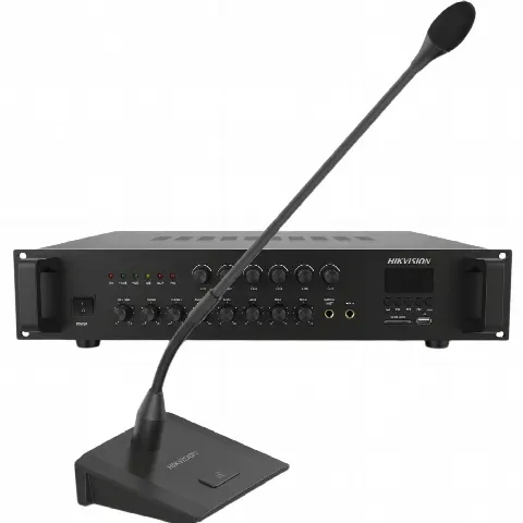 Kit Amplificador Audio / 240W / 6 Canales / Bluetooth USB SD / Salidas 70V 100V / Micrófono Tipo Cuello de Ganso