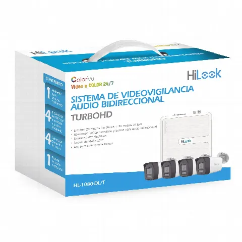 Kit TurboHD / DVR 4 Canales / 4 Cámaras Bala 1080p Lite / Visión Nocturna 20 m (65.6 ft) / Audio Bidireccional / Dual Light / H.265+ / Fuente de Poder Profesional / Cables Siameses 18 m (59.1 ft)