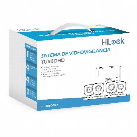 Kit TurboHD / 4 Canales / 4 Cámaras Bala 2 Megapixel / IR 20 m (65.6 ft) / H.265+ / IP66 / HDMI y VGA Simultáneo