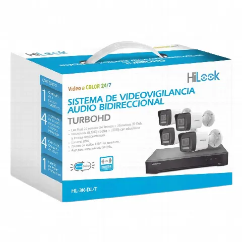 Kit TurboHD / 3K 5 Megapixel Lite / DVR 4 Canales / 4 Cámaras Bala Dual Light / Audio Bidireccional / IR 30 m (98.4 ft) / Cables 18 m (59.1 ft)