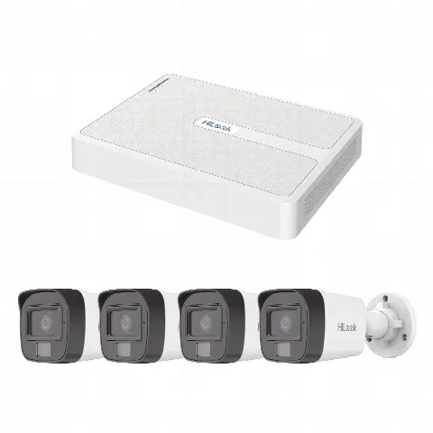 Kit de Videovigilancia IP / NVR 8 Canales PoE+ / 4 Cámaras Bala 2 Megapixel / Dual Light IR 20 m (65.6 ft) + Luz Blanca 15 m (49.2 ft) / Audio Integrado / H.265+ / Exterior