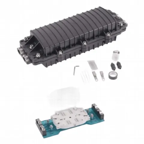 Caja de Distribución de Fibra Óptica Horizontal / 96 Empalmes / IP68 Exterior / 2 Puertos / Polipropileno UV