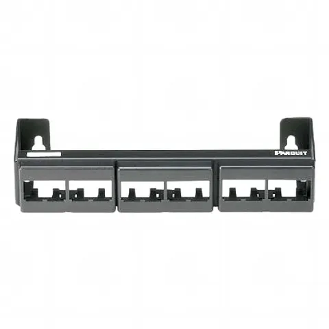 Panel de Parcheo Modular (Sin Conectores), de 12 Puertos Mini-Com, Instalación en Pared con Montaje Incluido, Color Negro