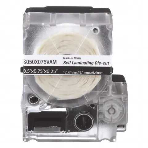 Casete de 200 Etiquetas Autolaminadas de 25.4 x 38.1 mm (1.5 in), para Cables de 3.1 a 7 mm (0.28 in) de Diámetro, Área de Impresión Color Blanco