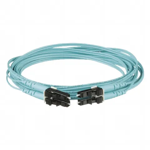Jumper de Fibra Optica Multimodo 50/125 OM3, LC-LC Duplex, OFNR (Riser), Color Aqua, 9 Metros