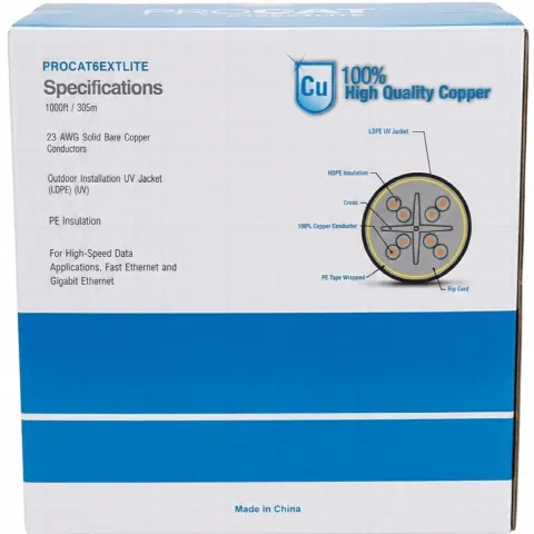 Cable UTP Cat6+ / 305 m (1000 ft) / Calibre 23 AWG / Intemperie / Sin Blindar / Gigabit Ethernet / Negro