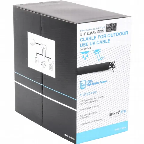 Cable UTP Cat6 / 24 AWG / 305 m (1000 ft) / Intemperie / PoE Extendido / 100% Cobre / Negro