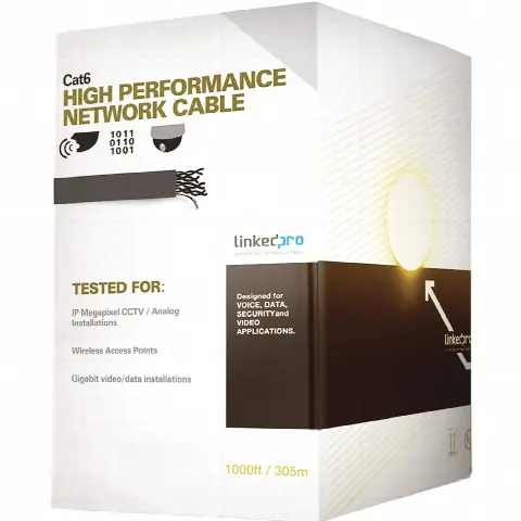 Cable UTP Cat6+ / Calibre 23 / Doble Chaqueta Gel / Exterior 305 m (1000 ft) / Resistente UV / Gigabit Ethernet / ETL y UL / Negro
