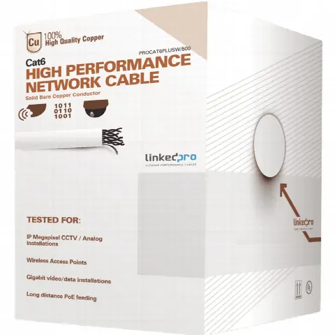 Cable de Red UTP / Cat6+ / Calibre 23 AWG / 152 m (500 ft) / 250 MHz / Gigabit Ethernet / Interior PVC CM / Blanco