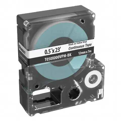 Casete de Etiquetas de Vinilo de Cinta Continua, Color Negro Sobre Blanco, Uso Interior/Exterior, 12 (0.5 in) mm de Ancho x 7 Metros de Largo