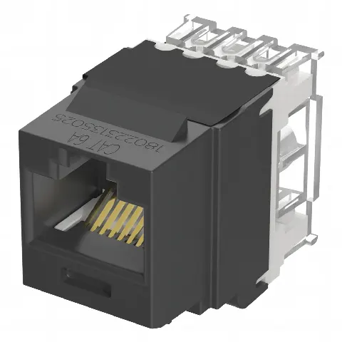 Conector Jack Estilo 110 (de Impacto), Tipo Keystone, Categoría 6A, de 8 posiciones y 8 cables, Color Negro