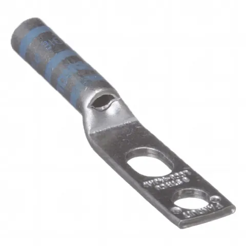 Terminal de Compresión de Barril Largo, de Dos Orificios de 1/4, para Cable 6 AWG, Espacios Entre Orificios de 0.50 a 0.63in