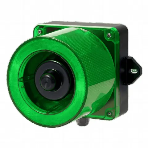 Baliza LED Verde con Sirena / 31 Tonos / 123 dB / 12-24 VCD / IP66 / -50°C a +50°C