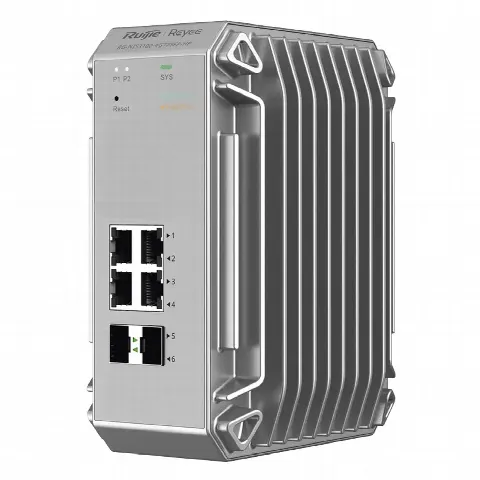 Switch Industrial PoE / 4 Puertos Gigabit 802.3af/at / 2 Puertos SFP / Administrable Cloud / Grado Industrial / Protección contra Descargas