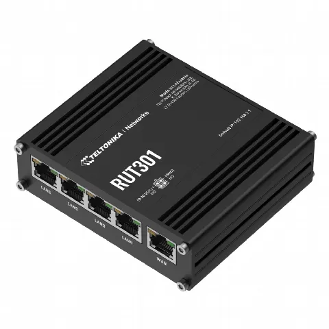 Router Industrial / 5 Puertos Ethernet 10/100 Mbps / VPN y Firewall Integrados / 2 I/O Digitales / RutOS / RMS / -40°C a 75°C