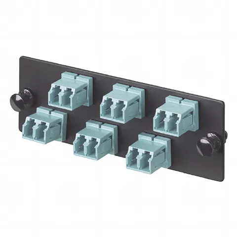 Placa Acopladora de Fibra Optica FAP, Con 6 Conectores LC Duplex (12 Fibras), Para Fibra Multimodo OM3/OM4, Color Aqua